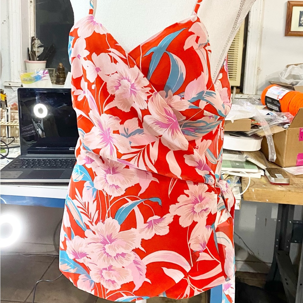 Floral Red, Blue, & Pink Wrap Top, by Just Fab, NWT